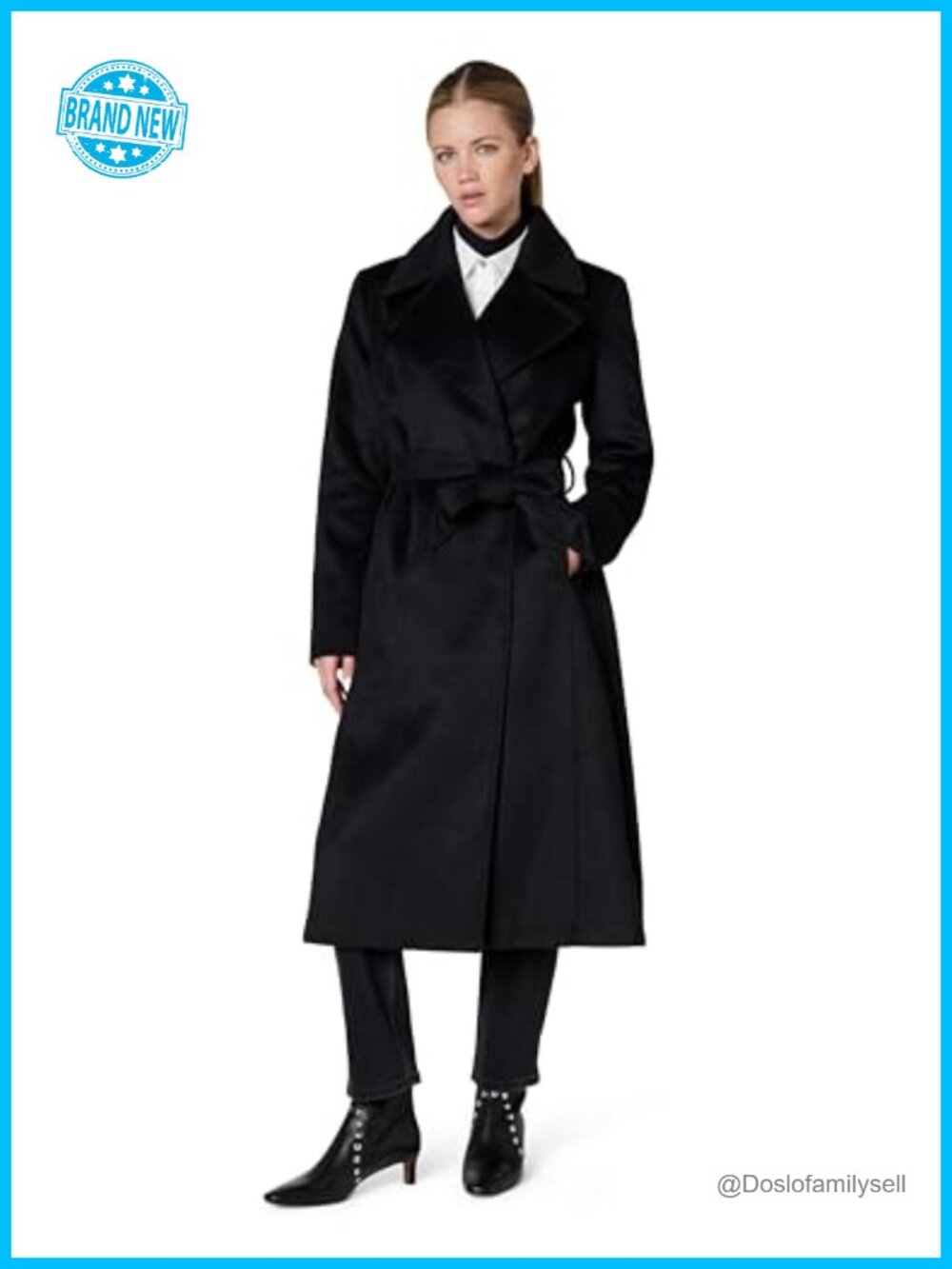 Wool Long Wrap Coat with Fur Collar Classic Notch Cold Weather